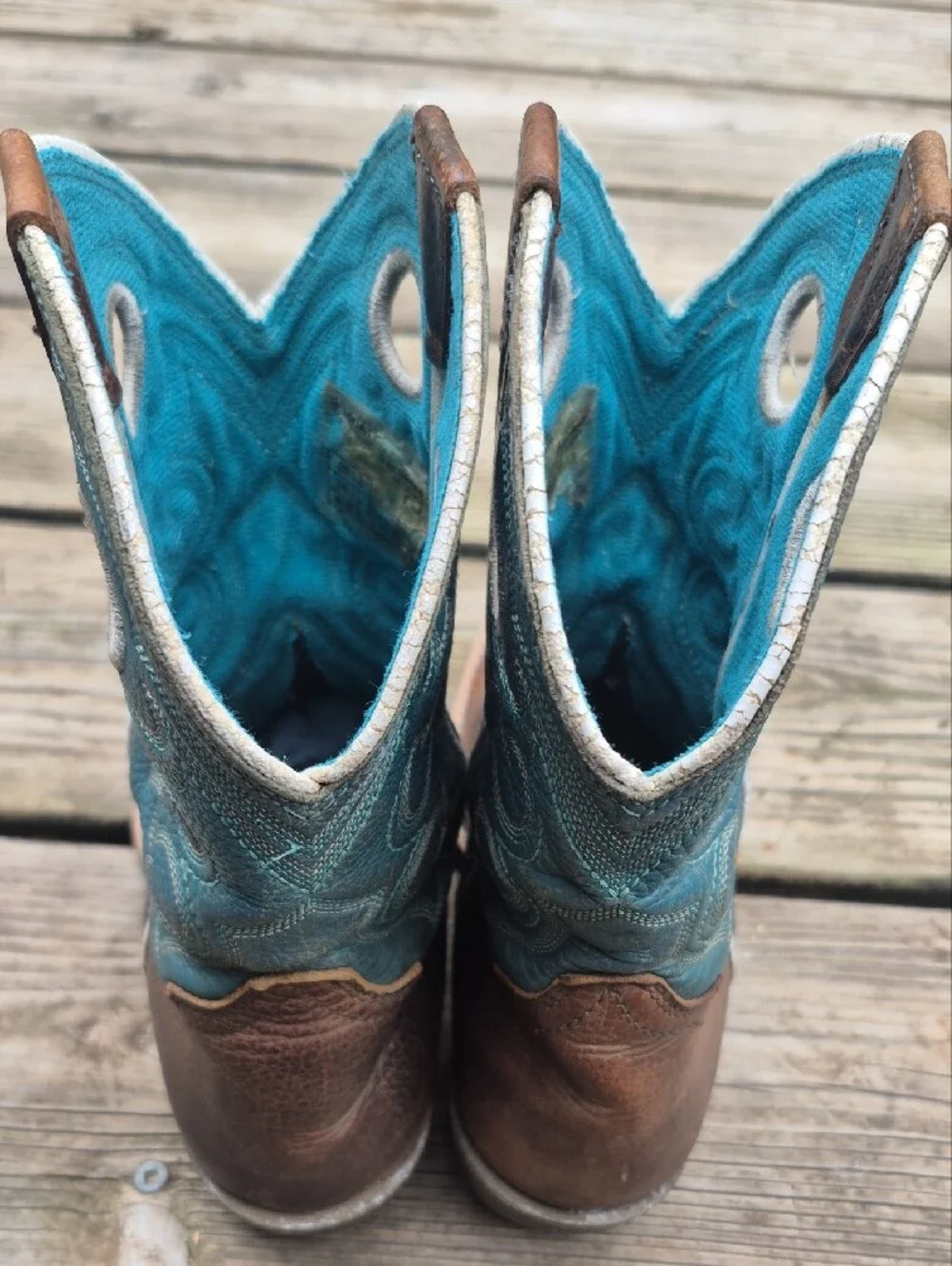 Ariat Teal and Brown Kids Pull-On Western Boots